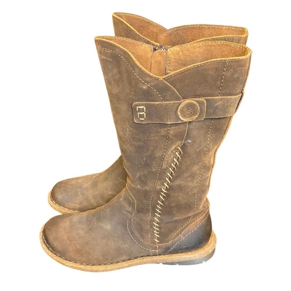 Born Distressed Brown Leather Mid-Calf Moto Boots - Picture 3 of 10